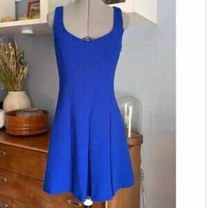 Milly Molly Wool Pleated Fit & Flare Mini Dress in cobalt blue